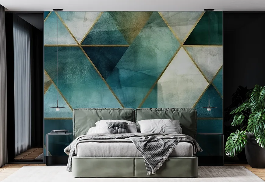 پوستر سه بعدی مدرن اتاق خواب طرح اشکال هندسی